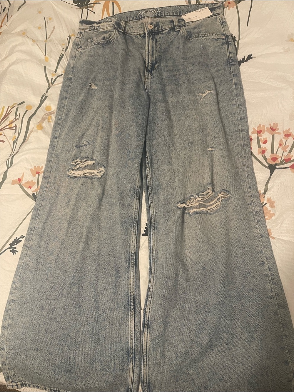 Arizona Jean Company High-Waist Wide Leg Distressed Jeans - Light Blue